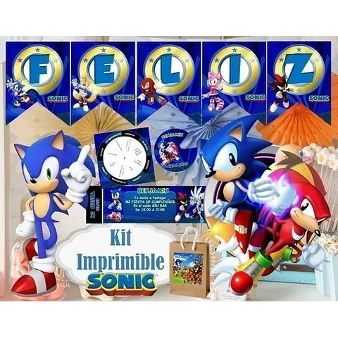 Kit Imprimible Sonic Cumpleaños Candy Bar Fiesta Cotillon..
