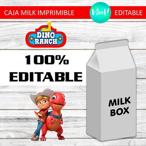 Caja Grande Milk Box Imprimible Dino Ranch Para Personalizar