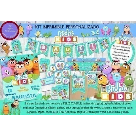 Kit Imprimible Candy Bar Bichikids Bichi Kids Cumpleaños