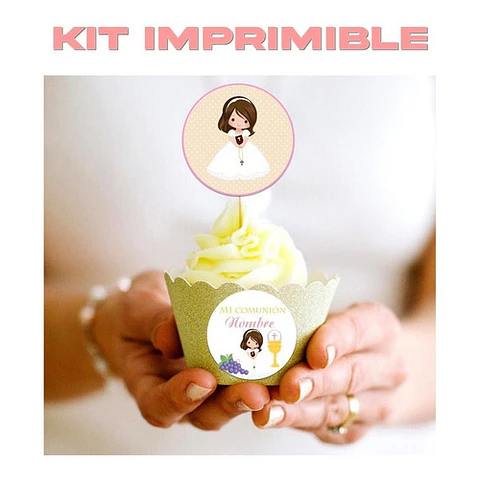 Kit Imprimible Comunión Nena 100% Editable Candy Bar Deco