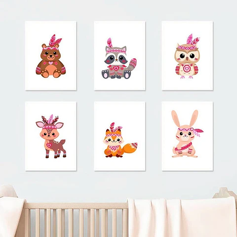 Kit X 6 Láminas Animales Nórdicos Fucsia Imprimibles