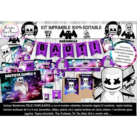 Kit Imprimible Candy Bar Dj Marshmello 100% Editable