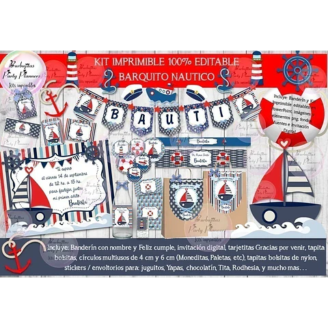 Kit Imprimible Barquito Barco Nautico Marinero 100% Editable