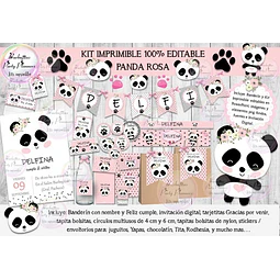 Kit Imprimible Candy Bar Panda Pandita Rosa 100% Editable