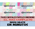 Pack Digital Gigante Papeles Clipart Unicornio Full Completo