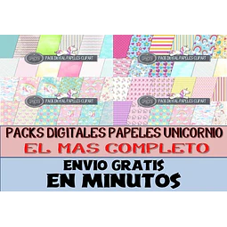 Pack Digital Gigante Papeles Clipart Unicornio Full Completo