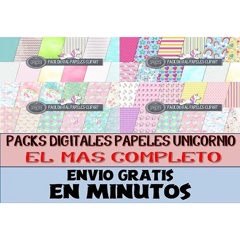 Pack Digital Gigante Papeles Clipart Unicornio Full Completo