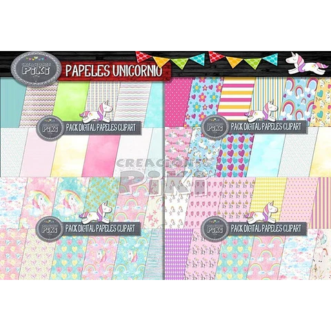 Pack Digital Gigante Papeles Clipart Unicornio Full Completo