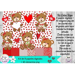 Cliparts Y Papeles Osa Osita Amor Rojo Kit Imprimible