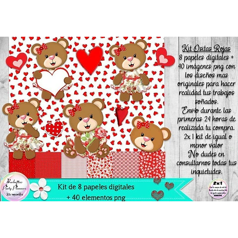 Cliparts Y Papeles Osa Osita Amor Rojo Kit Imprimible