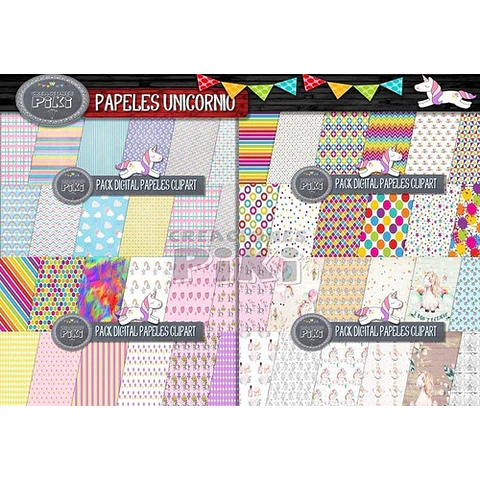 Pack Digital Gigante Papeles Clipart Unicornio Full Completo