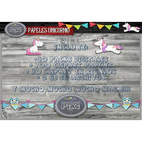 Pack Digital Gigante Papeles Clipart Unicornio Full Completo