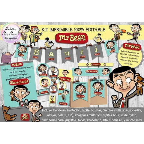 Kit Imprimible Candy Mr Bean 100% Editable