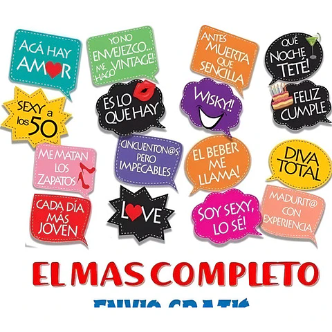 Kit Photo Booth Cumpleaños Cumple 50 Frases Y Props Completo