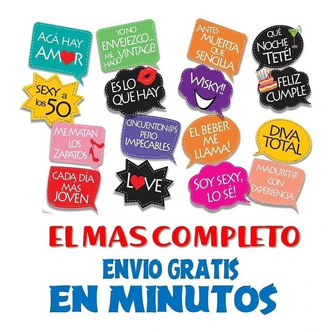 Kit Photo Booth Cumpleaños Cumple 50 Frases Y Props Completo