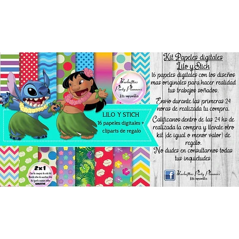 Papeles Fondos Digitales Lilo Y Stich Kit Imprimible