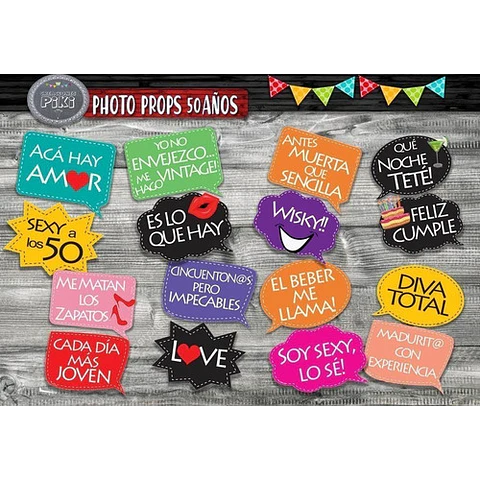 Kit Photo Booth Cumpleaños Cumple 50 Frases Y Props Completo