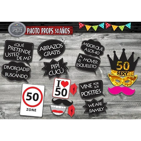 Kit Photo Booth Cumpleaños Cumple 50 Frases Y Props Completo