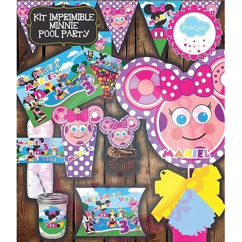Kit Imprimible Editable Minnie Pool Party