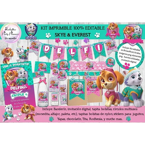 Kit Imprimible Skye & Everest Paw Patrol - 100% Editable