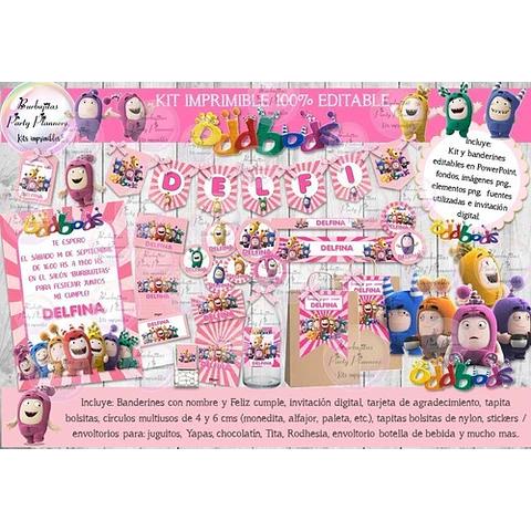 Kit Imprimible Candy Bar Oddbods Rosa 100% Editable