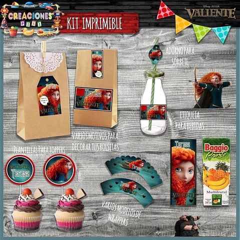Kit Imprimible Candy Bar Valiente Merida Modelo 1 Completo