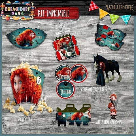 Kit Imprimible Candy Bar Valiente Merida Modelo 1 Completo