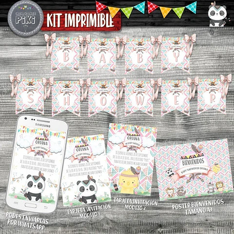 Kit Baby Shower Tiernos Animalitos Tribal Leoncita Osa Nena