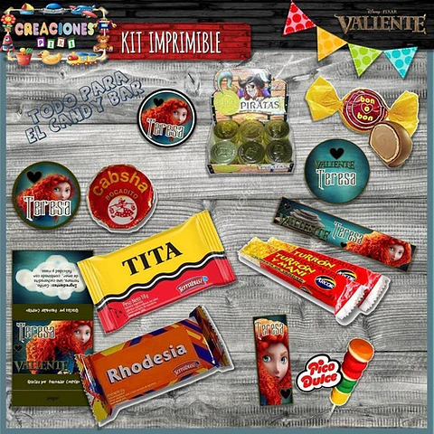 Kit Imprimible Candy Bar Valiente Merida Modelo 1 Completo