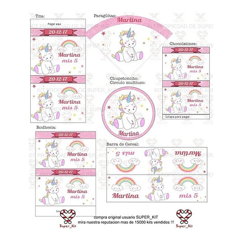 Kit Imprimible Unicornio Editable