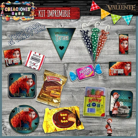 Kit Imprimible Candy Bar Valiente Merida Modelo 1 Completo