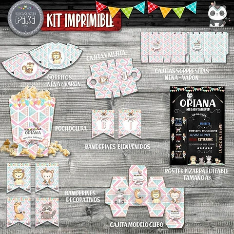 Kit Baby Shower Tiernos Animalitos Tribal Leoncita Osa Nena