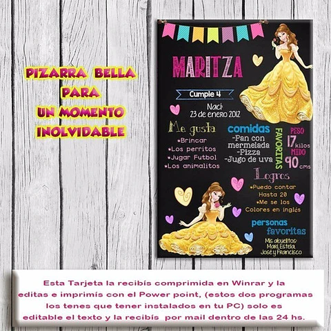 Tarjeta Pizarra Imprimible Editable La Bella