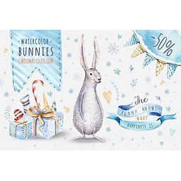 Cliparts Png Conejos En Navidad Acuarela Watercolor Pa60