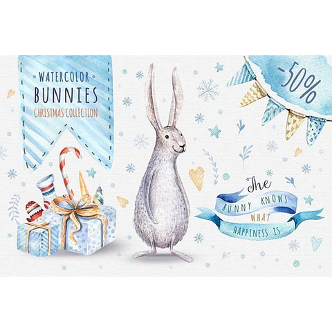 Cliparts Png Conejos En Navidad Acuarela Watercolor Pa60