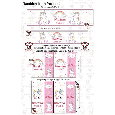 Kit Imprimible Unicornio Editable