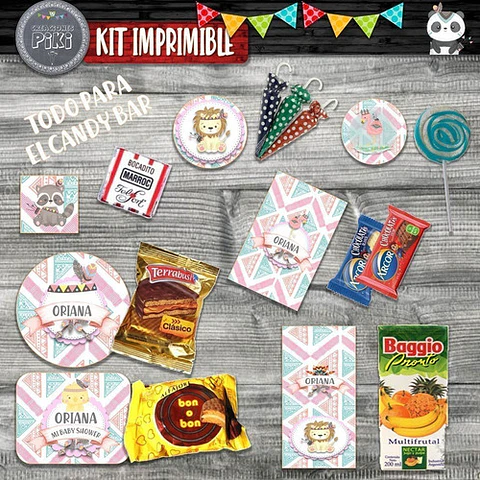 Kit Baby Shower Tiernos Animalitos Tribal Leoncita Osa Nena