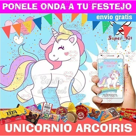 Kit Imprimible Unicornio Arcoiris Editable