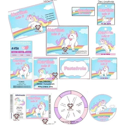 Kit Imprimible Unicornio Arcoiris Editable
