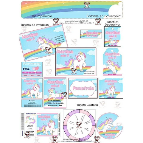 Kit Imprimible Unicornio Arcoiris Editable