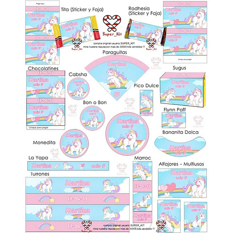 Kit Imprimible Unicornio Arcoiris Editable