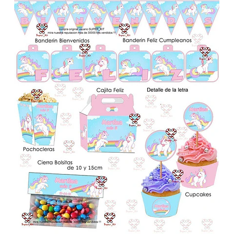 Kit Imprimible Unicornio Arcoiris Editable