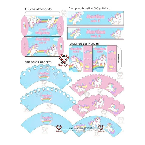 Kit Imprimible Unicornio Arcoiris Editable