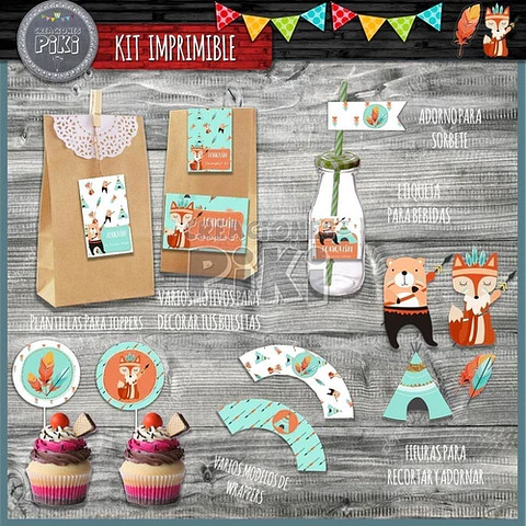 Kit Imprimible Candy Bar Animales Del Bosque Zorrito Oso