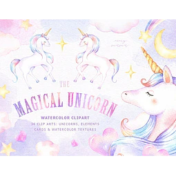 Cliparts Imagenes Png Unicornios Mágicos Acuarelas Es21