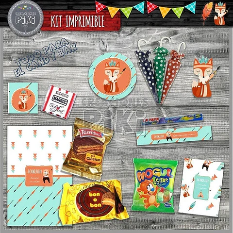 Kit Imprimible Candy Bar Animales Del Bosque Zorrito Oso