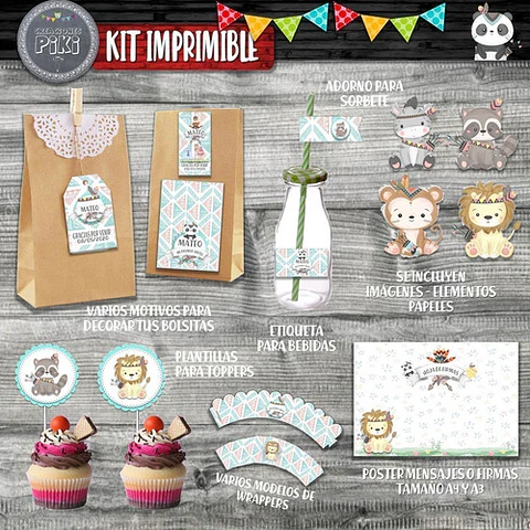 Kit Candy Bar Tiernos Animalitos Tribal Leon Oso Monito Nene