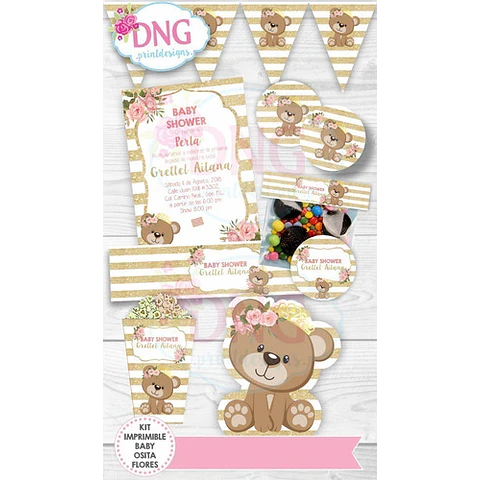 Kit Imprimible Invitaciones Candy Bar Png / Bebe Osita