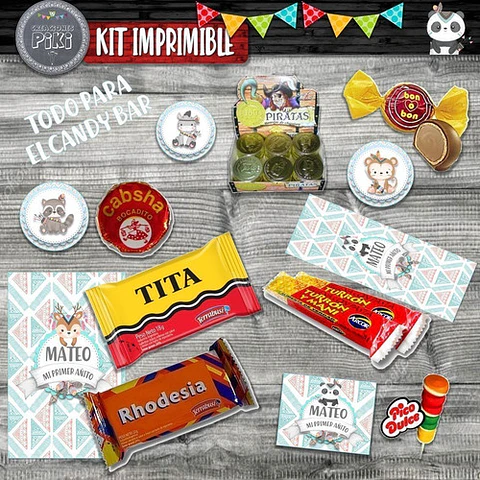 Kit Candy Bar Tiernos Animalitos Tribal Leon Oso Monito Nene