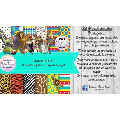 Papeles Fondos Digitales Madagascar  Kit Imprimible